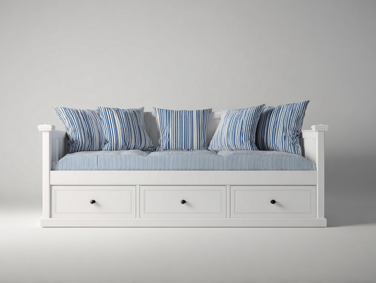 Sofa Bed MDF 200x90x85 cm - White-Blue - Seating and Sleeping for Living Room-Havengetden