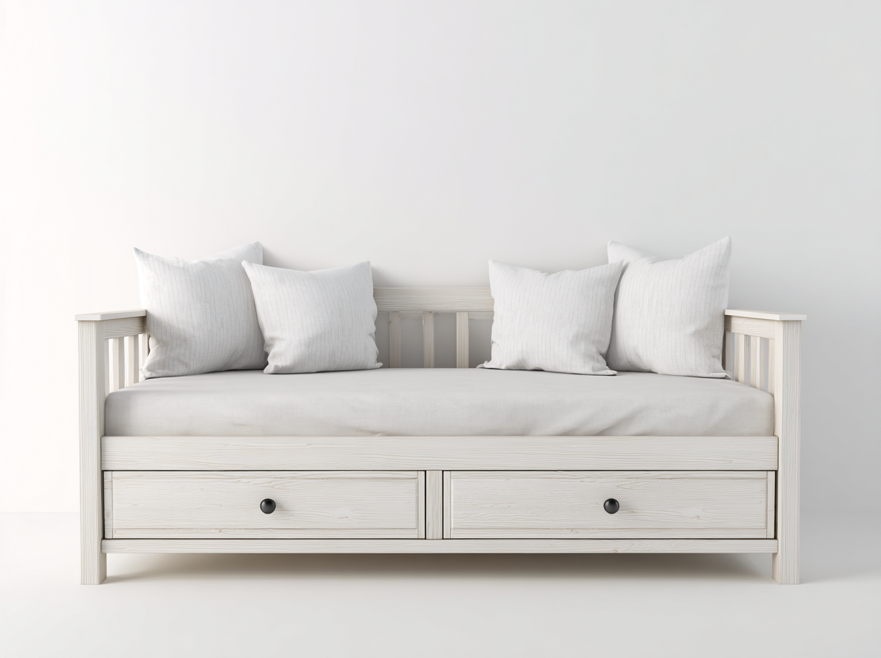 Sofa Bed wooden daybed with drawers 200x90x85 cm - white fabric - multifunctional living furniture-Havengetden