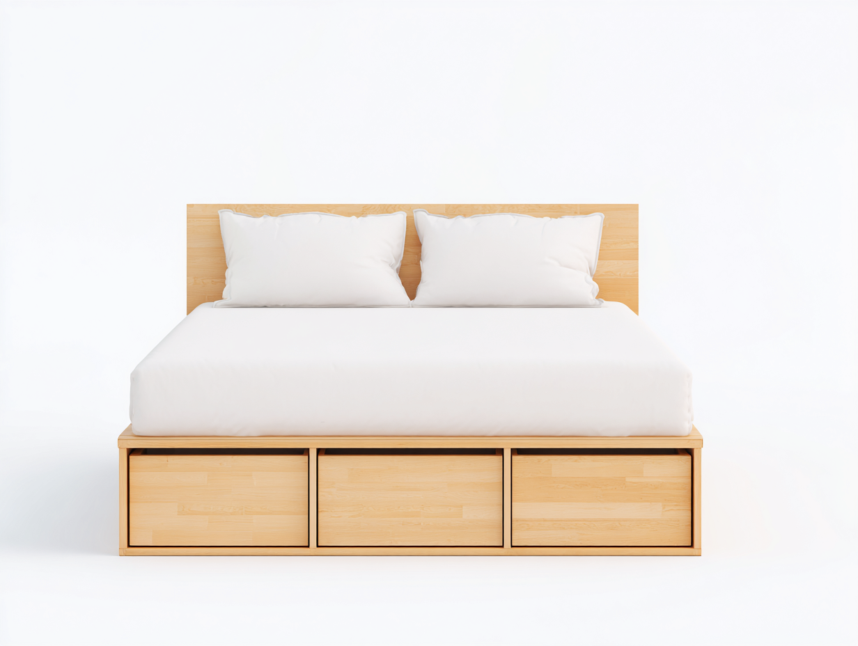 Double Bed Wooden Storage 200x180x95 cm - Natural Wood - Modern Design-Havengetden