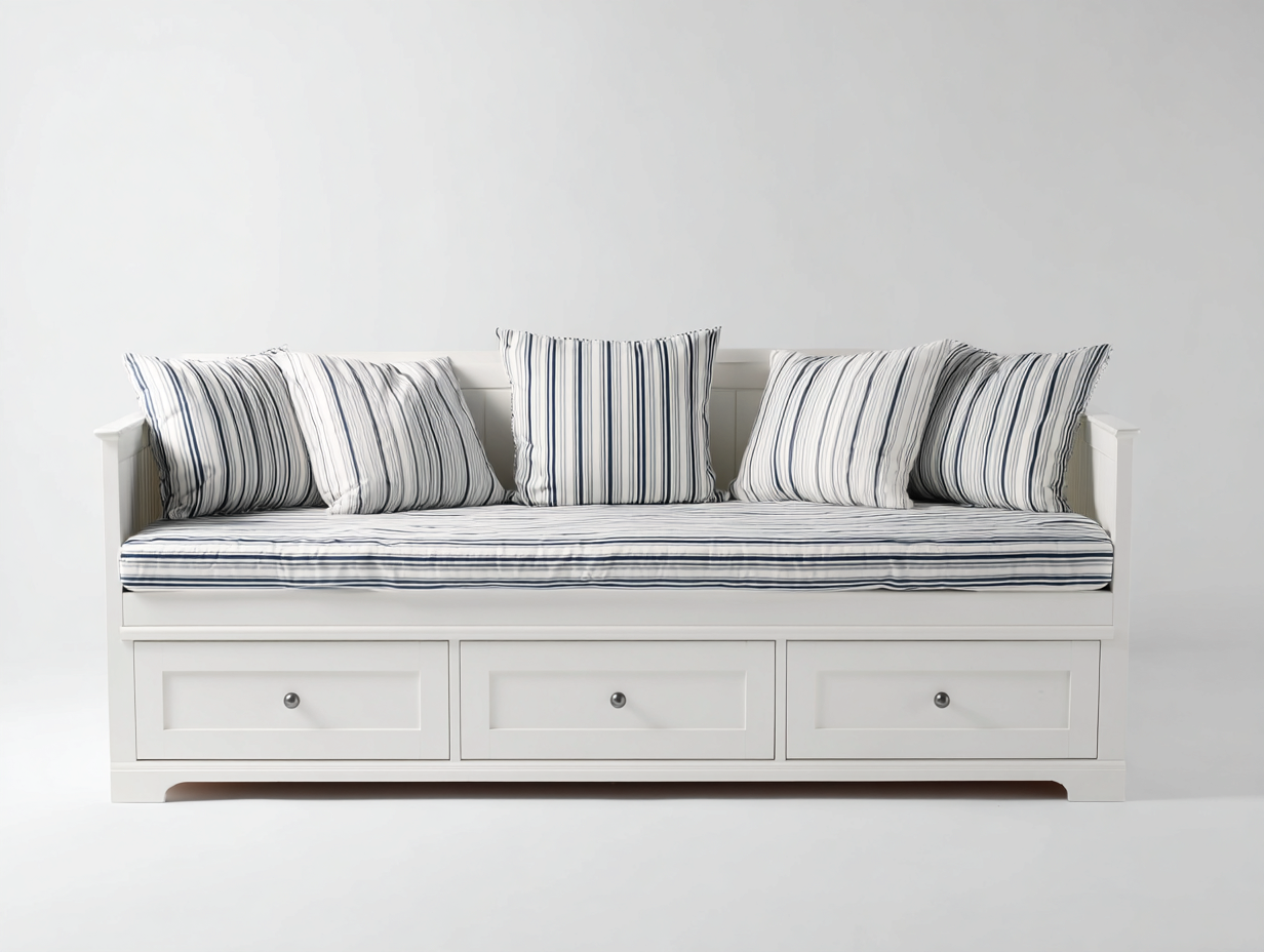 Sofa Bed solid wood daybed with storage drawers 200x90x85 cm - white - coastal style-Havengetden