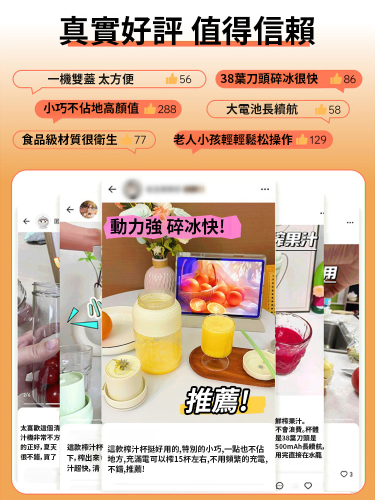 一杯雙蓋無線便攜榨汁杯