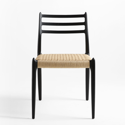 北欧ミッドセンチュリー ホワイトアッシュ 籐編みダイニングチェア ブラック