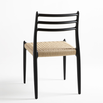 北欧ミッドセンチュリー ホワイトアッシュ 籐編みダイニングチェア ブラック