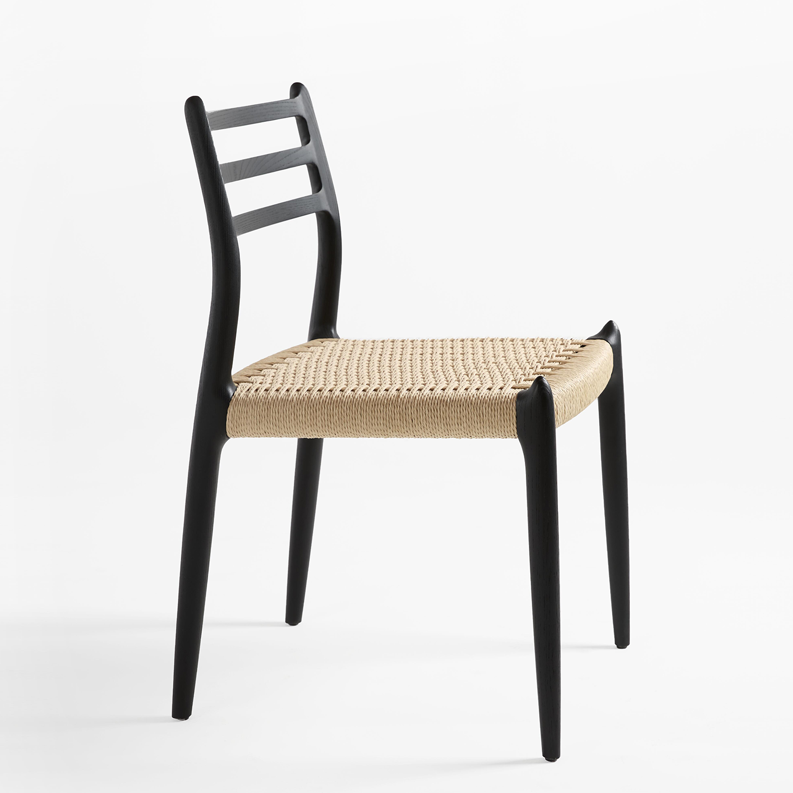 北欧ミッドセンチュリー ホワイトアッシュ 籐編みダイニングチェア ブラック