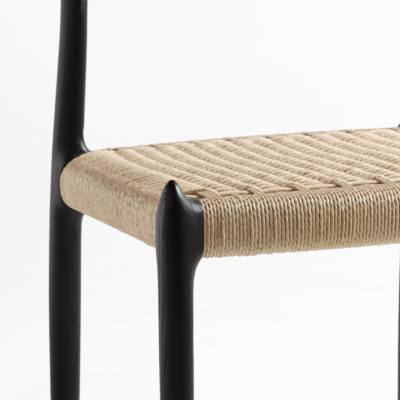 北欧ミッドセンチュリー ホワイトアッシュ 籐編みダイニングチェア ブラック