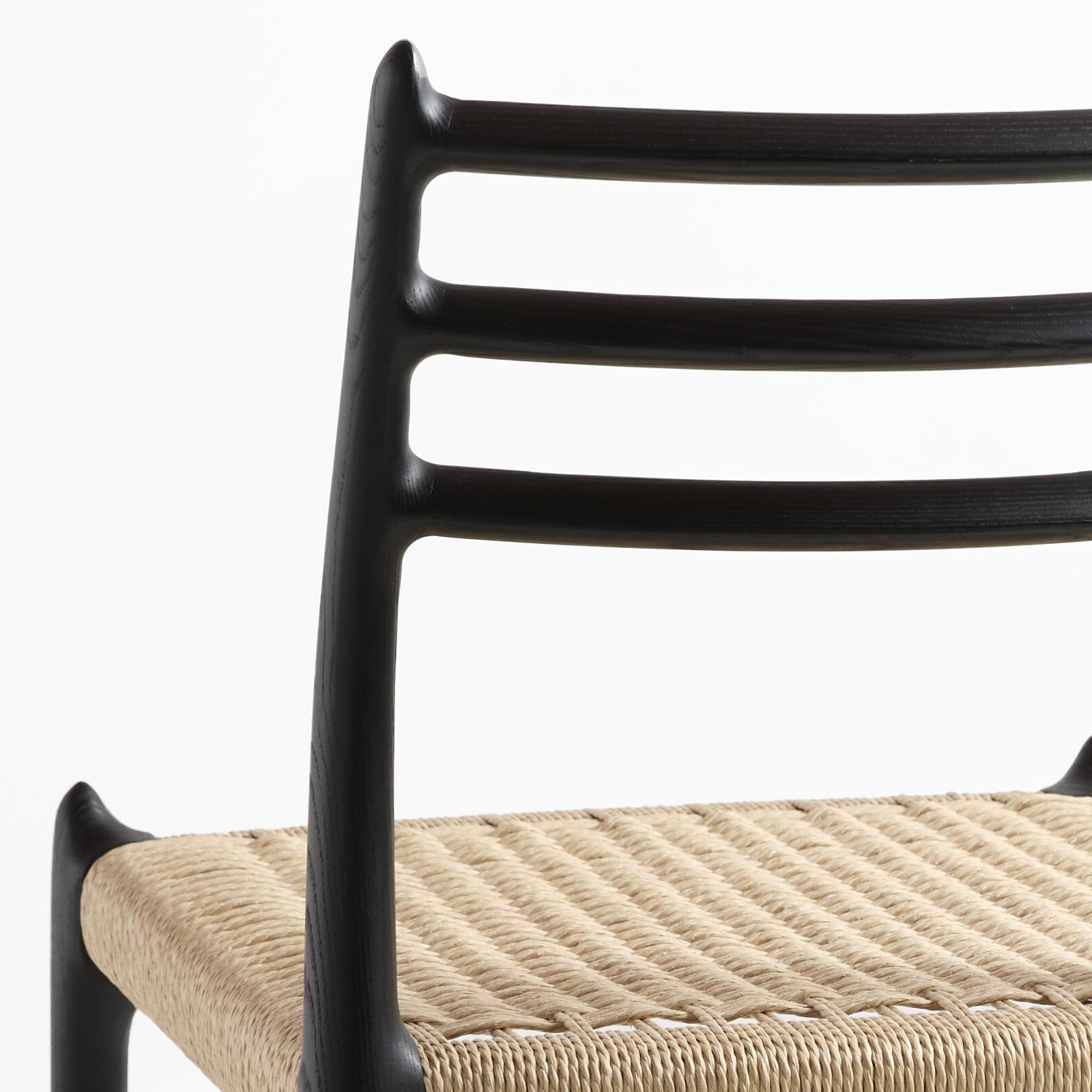 北欧ミッドセンチュリー ホワイトアッシュ 籐編みダイニングチェア ブラック