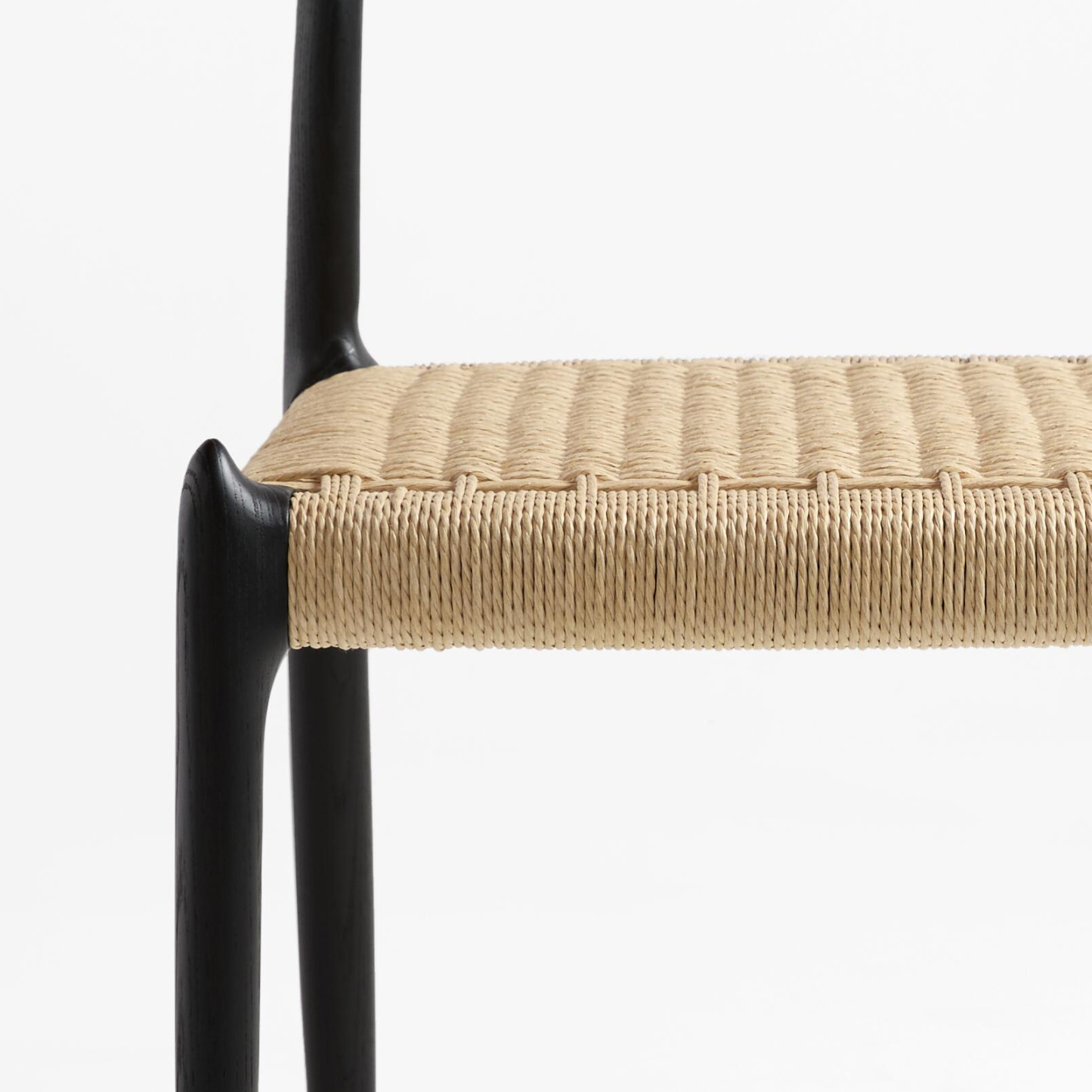 北欧ミッドセンチュリー ホワイトアッシュ 籐編みダイニングチェア ブラック