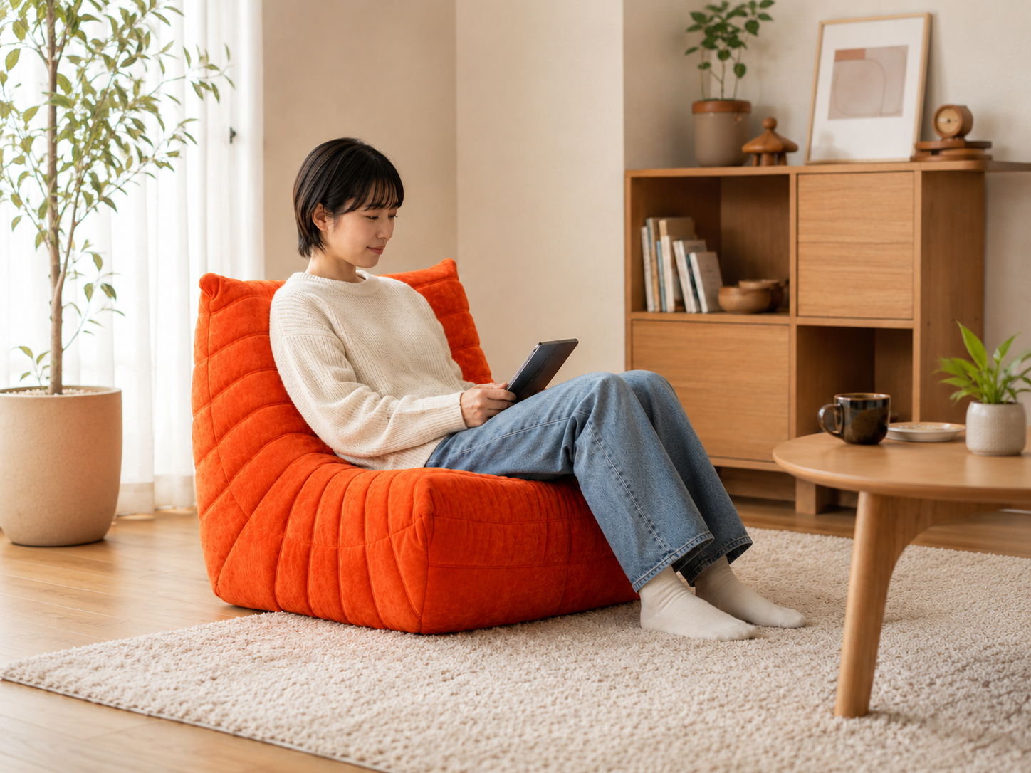床でくつろぐためのフロアソファ