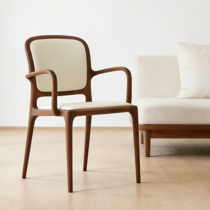 ブラックウォールナット天然木チェア アーム付き 快適クッション 北欧・和モダン対応