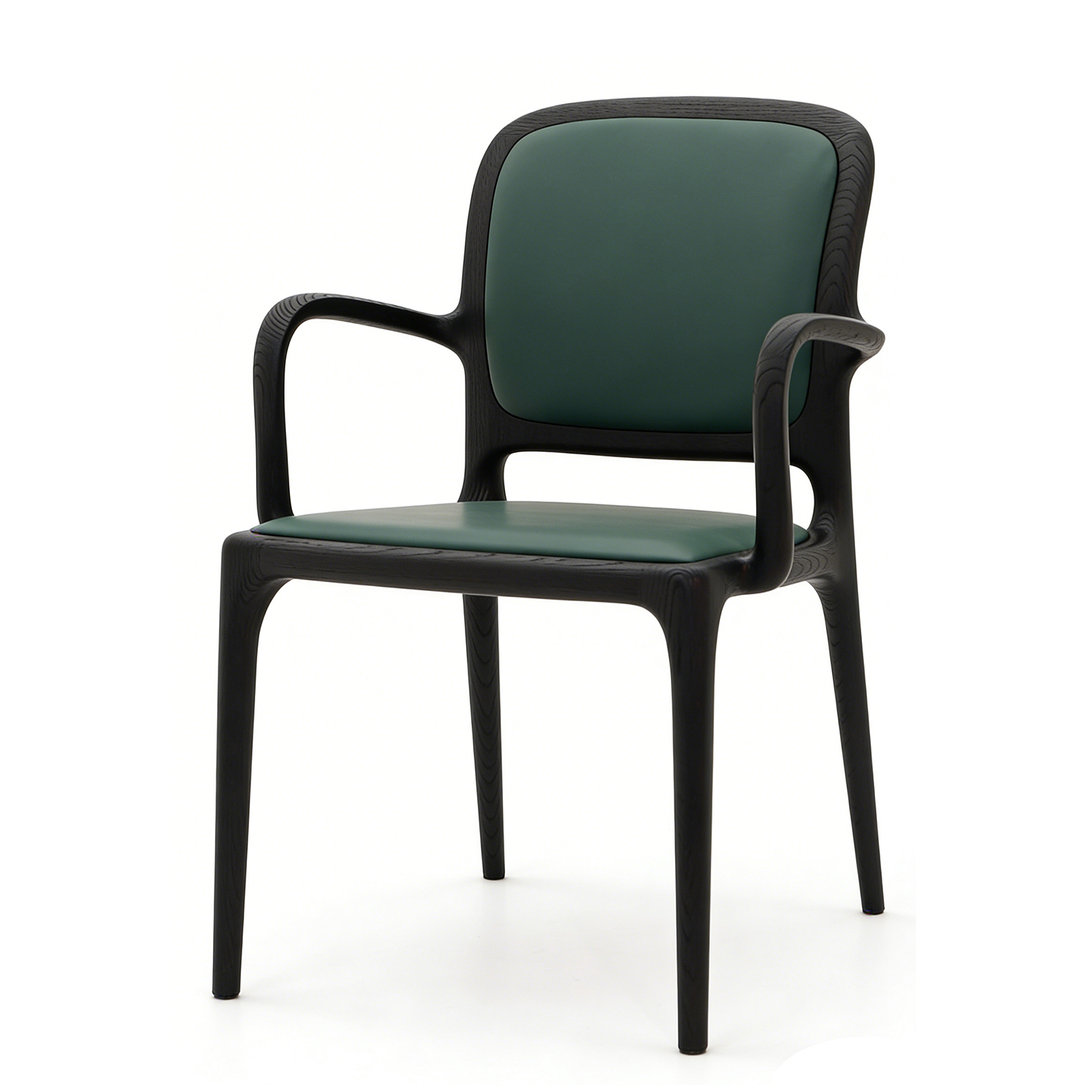 ブラックアッシュ無垢材 アームチェア｜マットブラック仕上げ・クッション座面・上質なデザインチェア