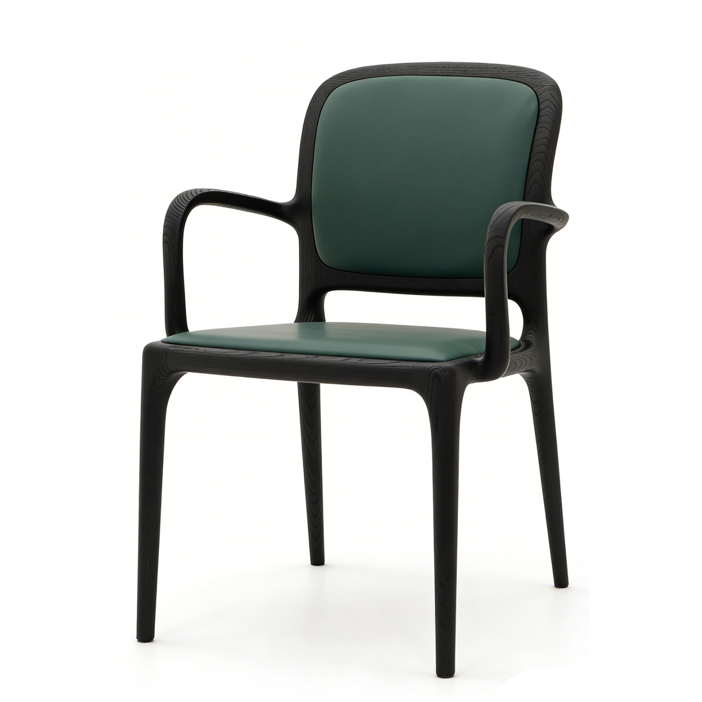 ブラックアッシュ無垢材 アームチェア｜マットブラック仕上げ・クッション座面・上質なデザインチェア