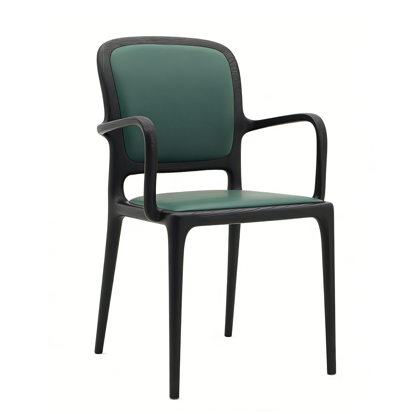 ブラックアッシュ無垢材 アームチェア｜マットブラック仕上げ・クッション座面・上質なデザインチェア