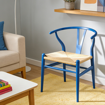 北米産ホワイトオーク無垢材アームチェア、ロイヤルブルー