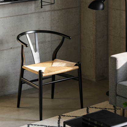 北米産ホワイトオーク無垢材アームチェア、ブラック