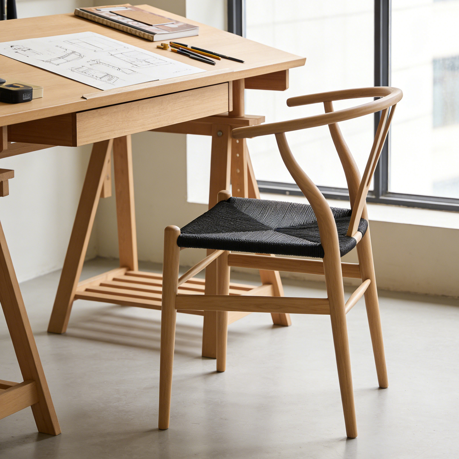 無垢材×手編み座面 北米産アッシュ材アームチェア