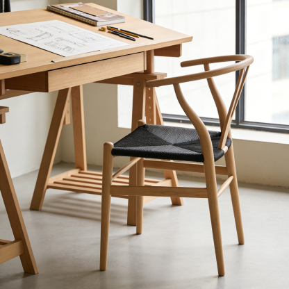 無垢材×手編み座面 北米産アッシュ材アームチェア