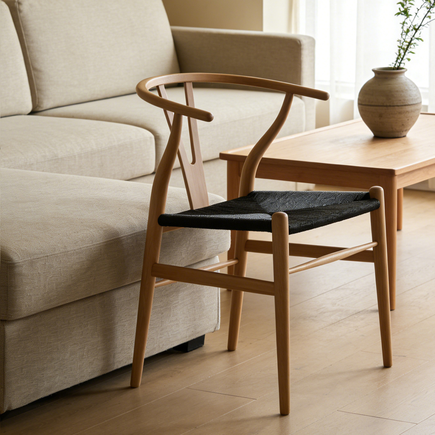 無垢材×手編み座面 北米産アッシュ材アームチェア