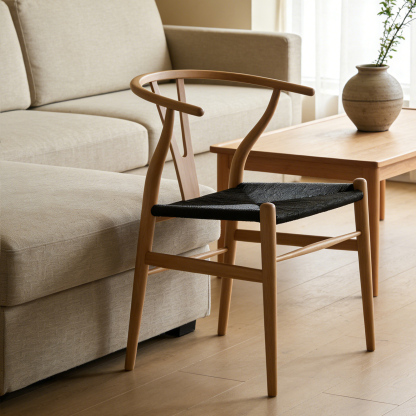 無垢材×手編み座面 北米産アッシュ材アームチェア