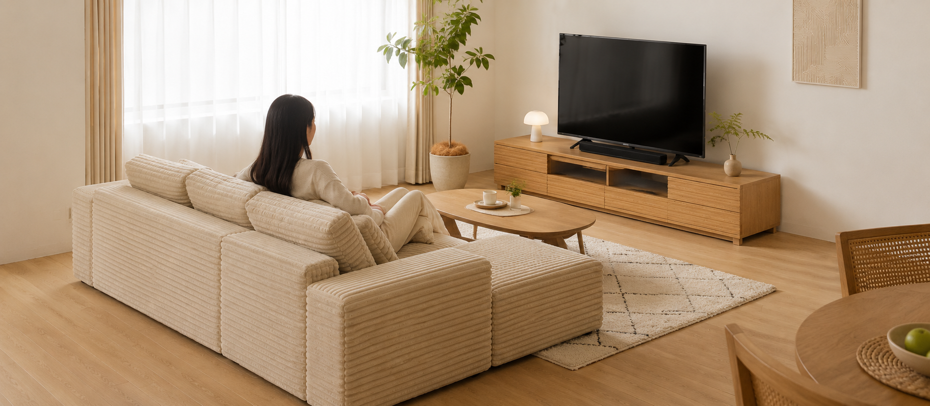 テレビを見る時間に使いやすいカウチソファ