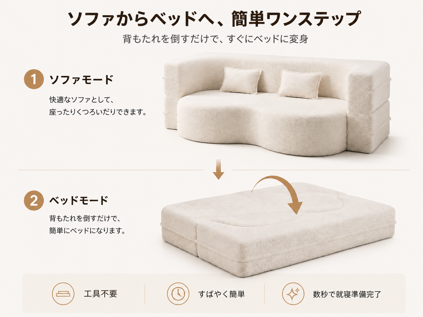 3WAYソファ 変形イメージ ソファ カウチ ベッド