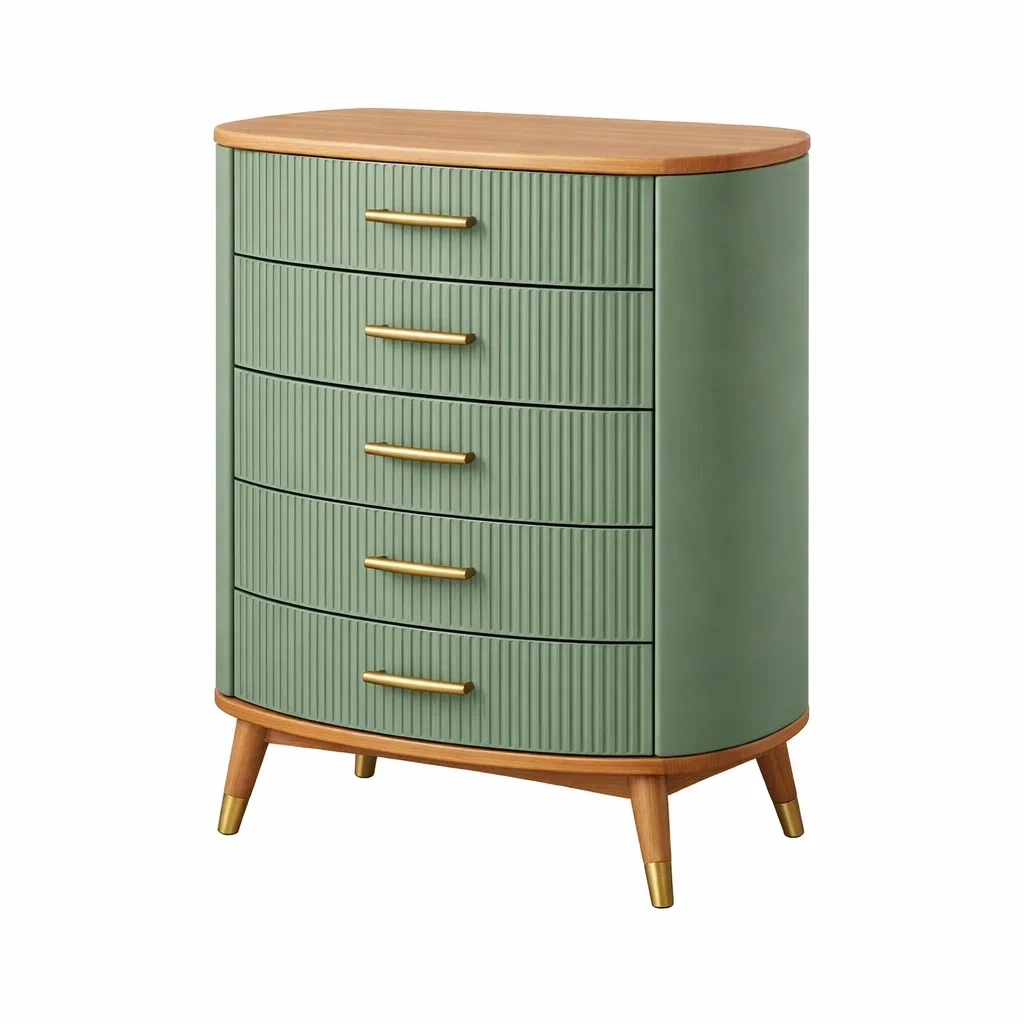 Green Five Drawer Wooden Chest-vividvast