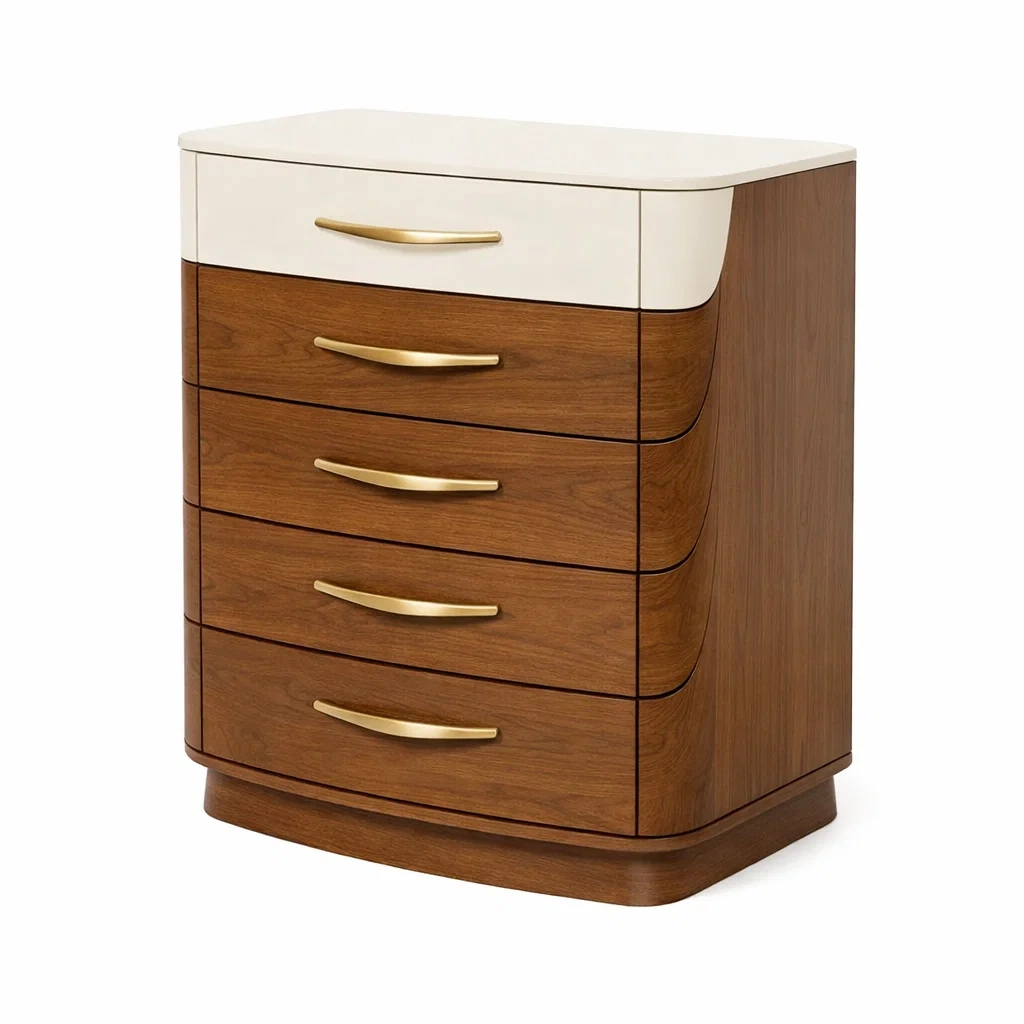 Brown Wooden Drawer Chest with White Top-vividvast