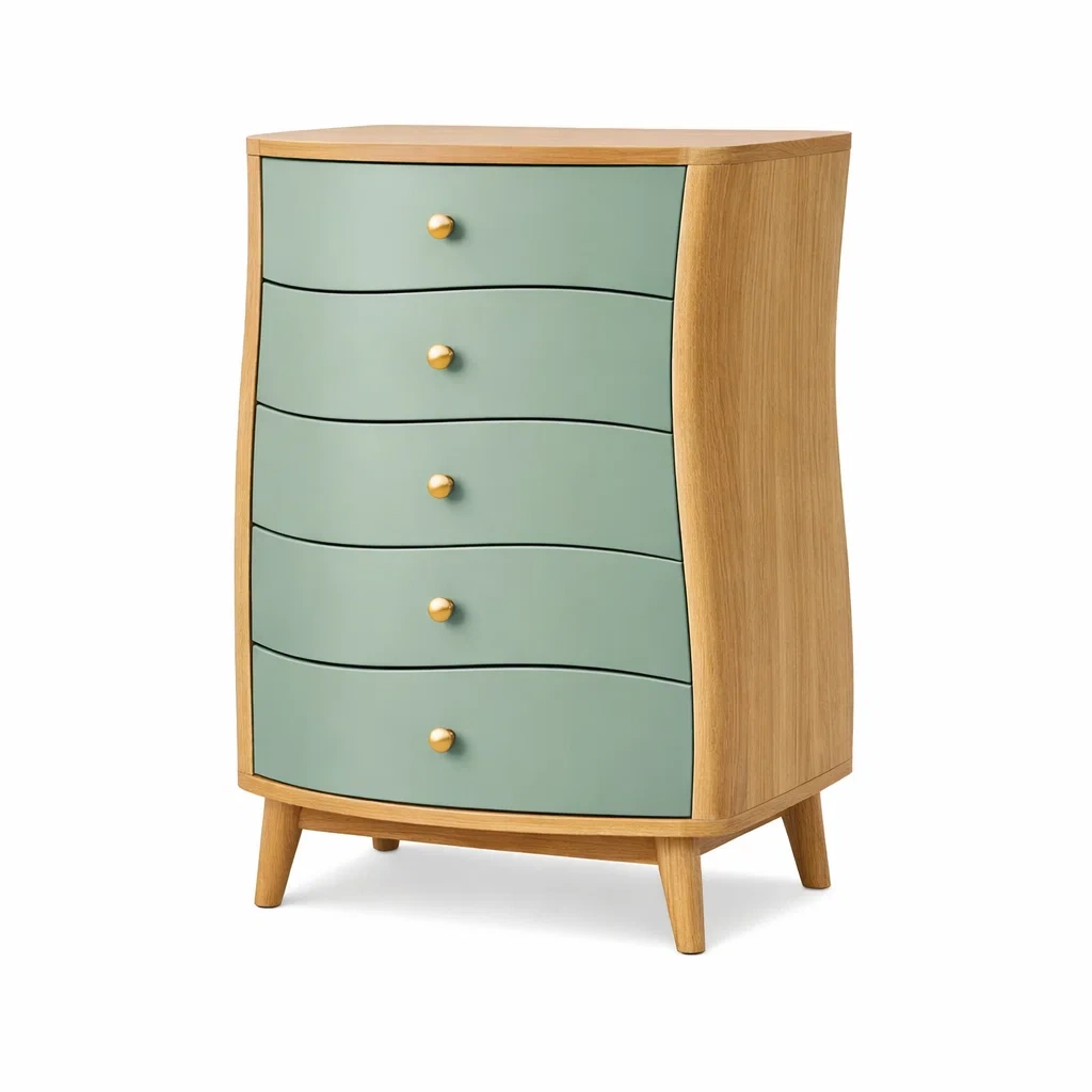 Green Wooden Chest with Curved Drawers-vividvast