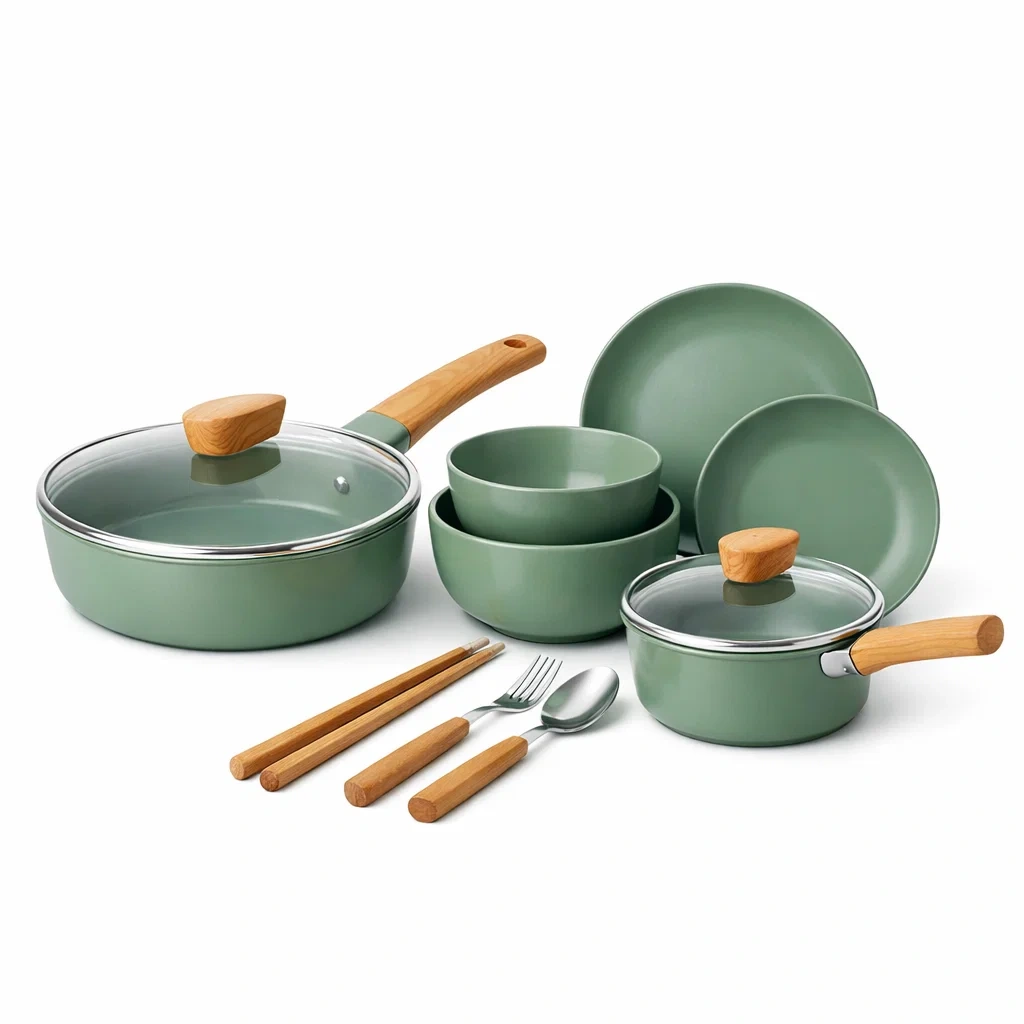 Modern Green Ceramic Cookware and Dinner Set-vividvast