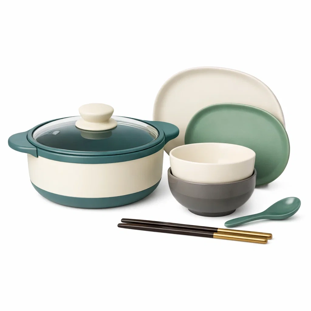 Two Tone Green Cookware and Serving Set-vividvast
