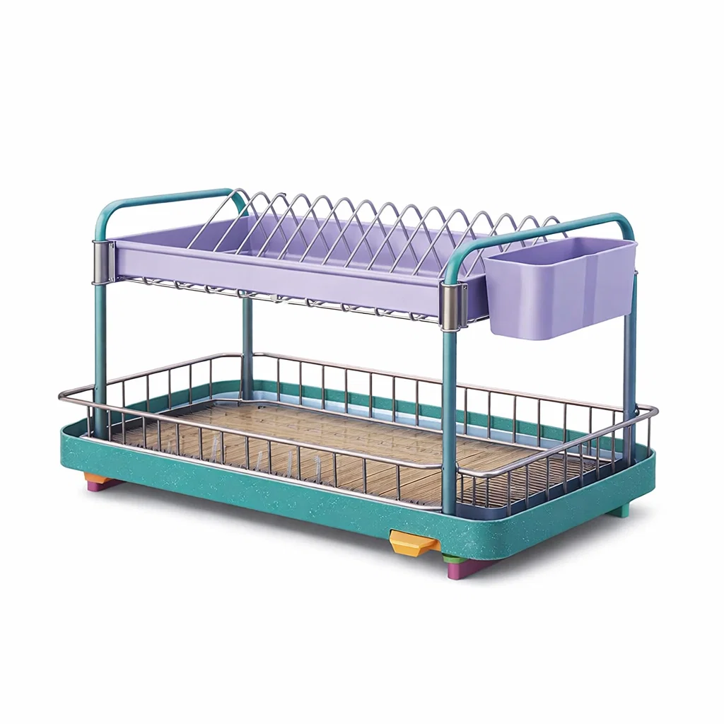 Multi Color Metal Dish Rack with Tray-vividvast