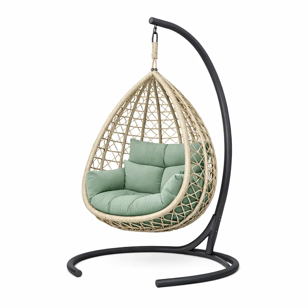 Hanging Egg Chair with Stand-Natural Beige-habithull