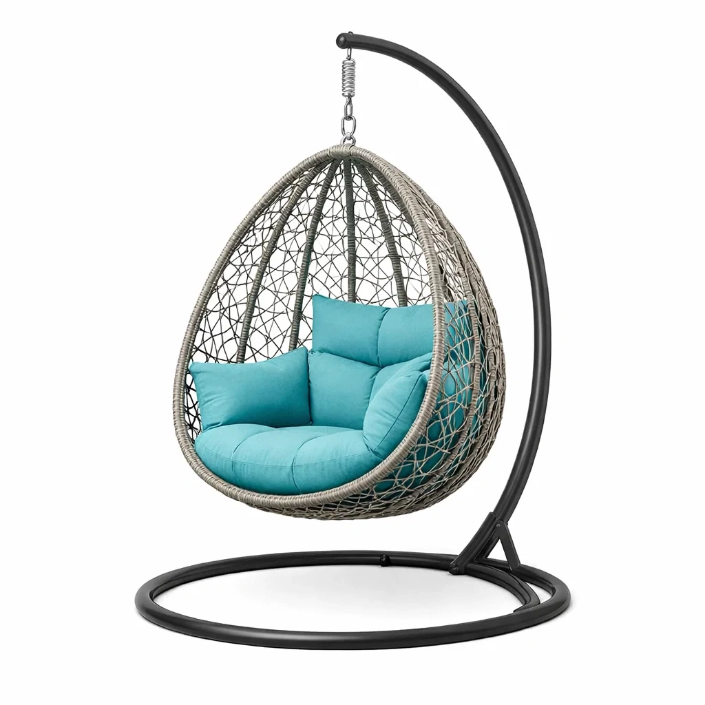 Hanging Egg Chair with Stand-Teal-habithull