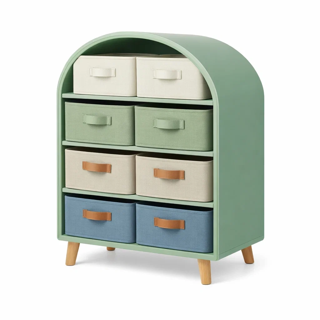 Green Storage Cabinet with Fabric Drawers-habithull