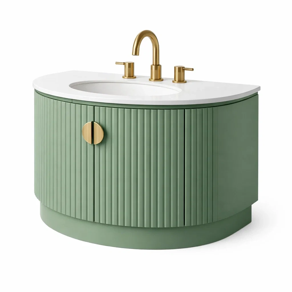 Curved Green Washbasin Storage Cabinet-habithull