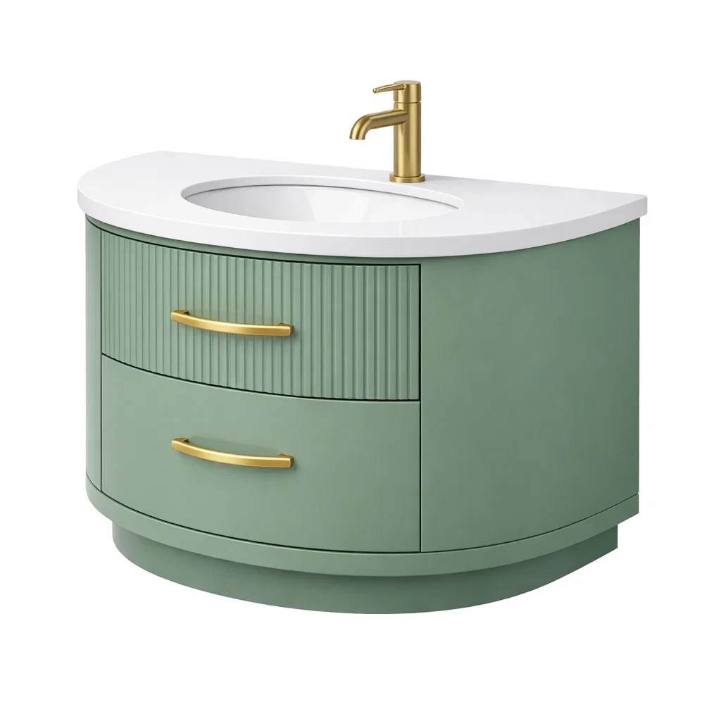 Rounded Green Washbasin Storage Cabinet with Drawers-habithull