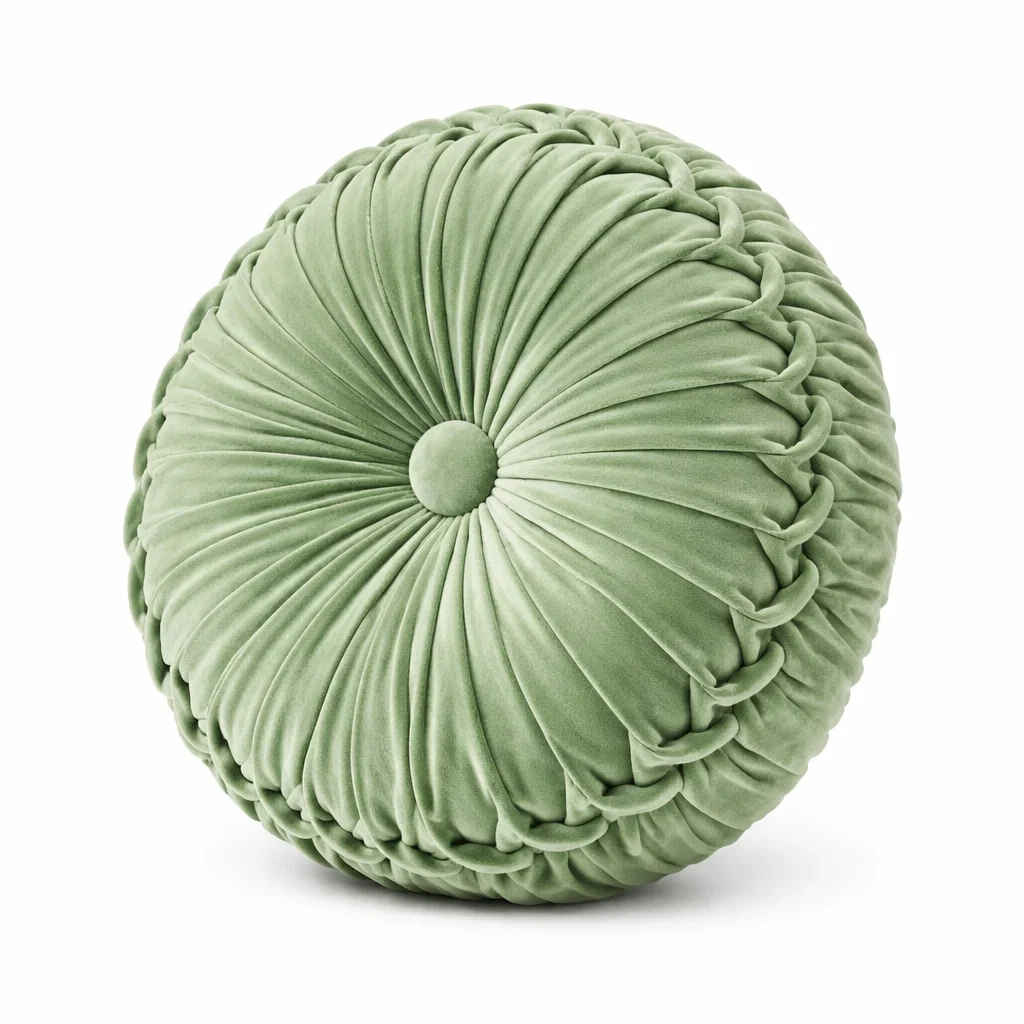 Round Pleated Velvet Cushion C Sage Green-staystark