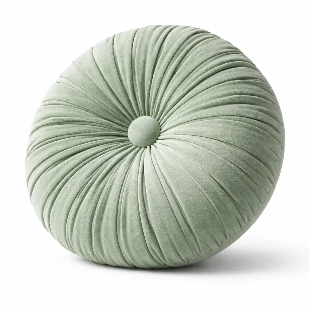 Round Velvet Pleated Cushion C Light Green-staystark