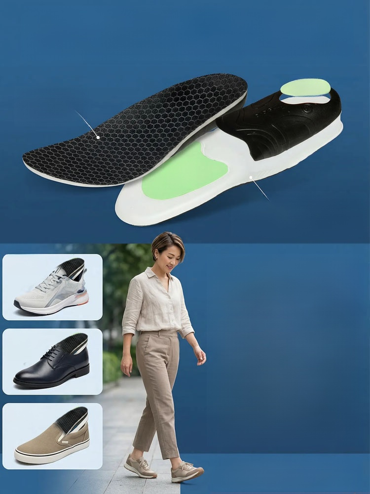 Orthopedic, shock-absorbing, antibacterial, and odor-resistant insoles