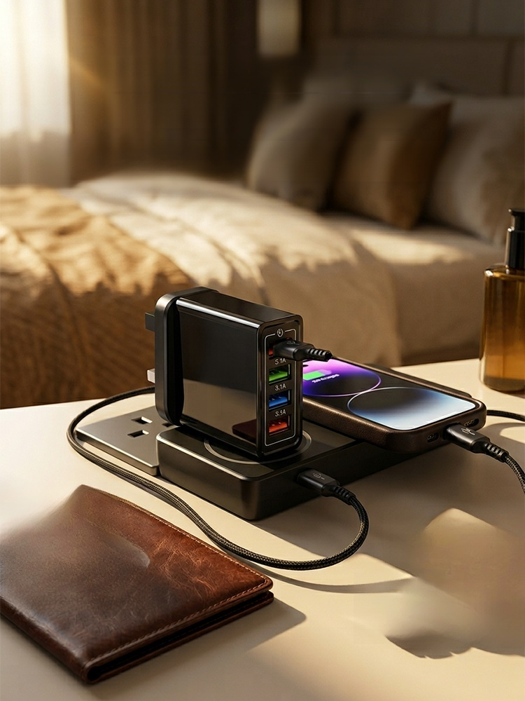Four-Port Travel Charger for Extended Phone Battery Life