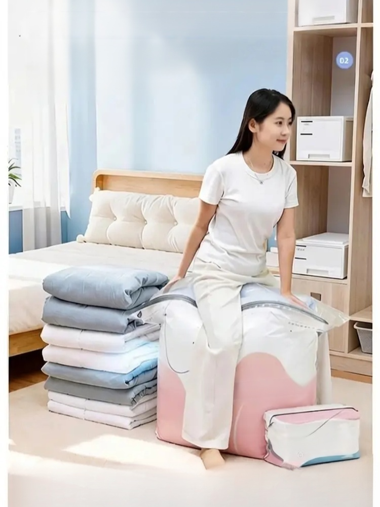 Thickened 3D Vacuum Compression Bag for Quilts, Clothes, and Down Jackets - No Pump Needed, Moisture