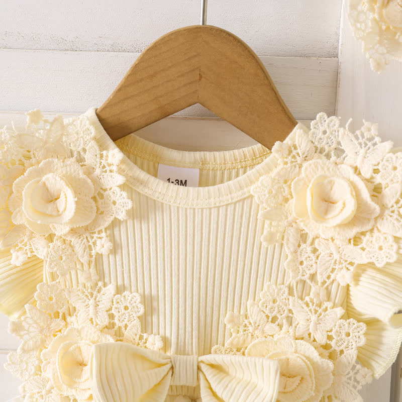 بدلة جسم متوسطة الطول بأكمام قصيرة مزينة بوردة مقسمة من القطن بنسبة 100% - image 14