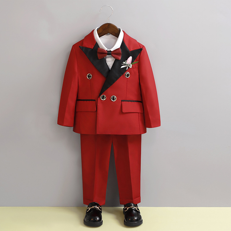 بدلة رسمية من 5 قطع بأكمام طويلة مصنوعة من مزيج القطن - أحمر - 8 سنوات - image 7