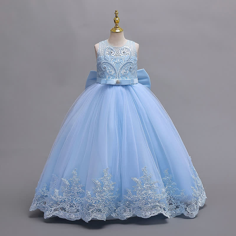 فساتين ماكسي بدون أكمام من الدانتيل الشبكي والفيونكة - أزرق - 12-13 سنة - image 12