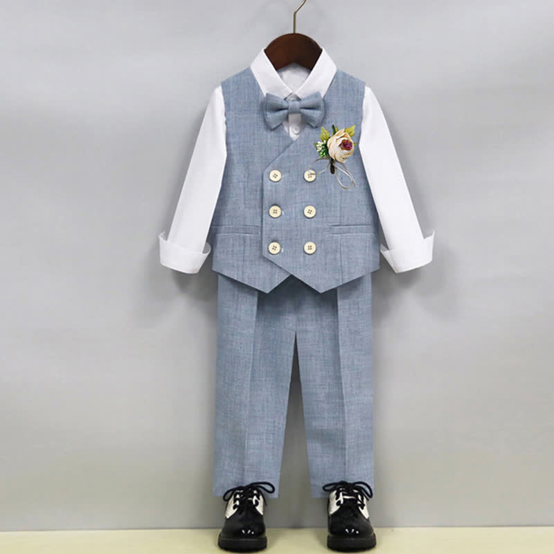 بدلة رسمية من 5 قطع، مصنوعة من مزيج من الألياف الكيميائية، بأكمام طويلة وقصة فضفاضة - أزرق - 12-13 سنة - image 1