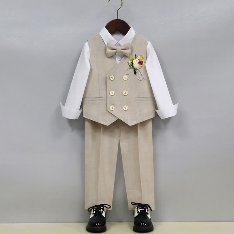 بدلة رسمية من 5 قطع، مصنوعة من مزيج من الألياف الكيميائية، بأكمام طويلة وقصة فضفاضة - البيج - 12-13 سنة - image 2