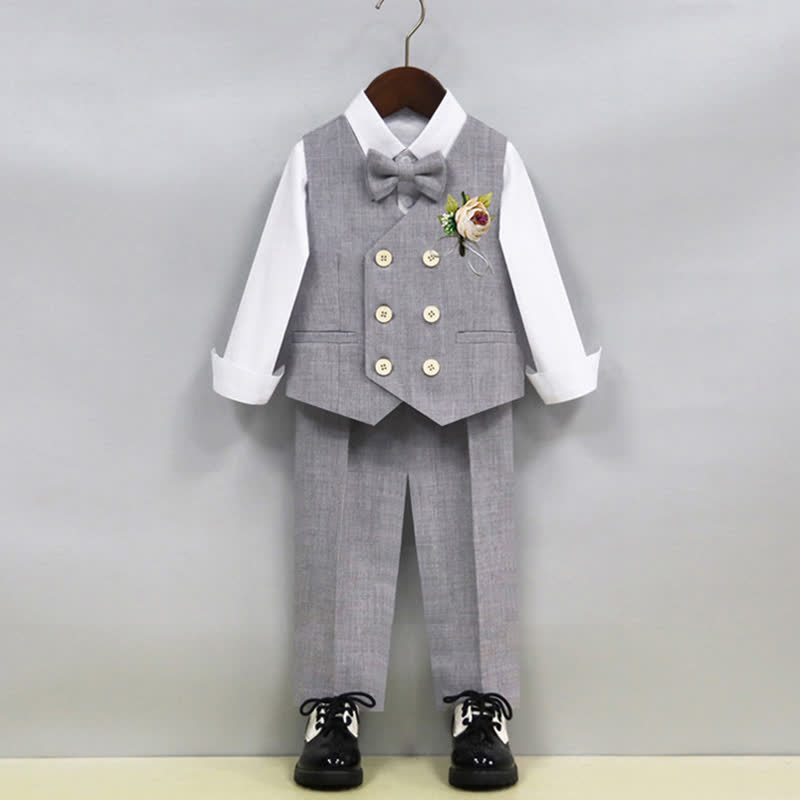 بدلة رسمية من 5 قطع، مصنوعة من مزيج من الألياف الكيميائية، بأكمام طويلة وقصة فضفاضة - رمادي - 12-13 سنة - image 10