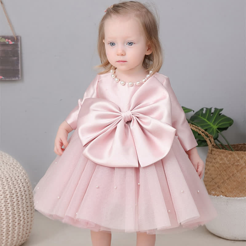 فساتين ميدي بأكمام طويلة مزينة بفيونكة من الساتان - لون القرنفل - 12-13 سنة - image 1