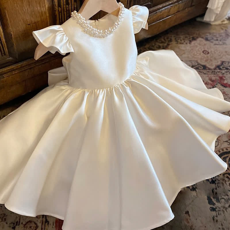 فساتين ميدي بدون أكمام من الساتان واللؤلؤ الصناعي - أبيض - 9-11 سنة - image 1