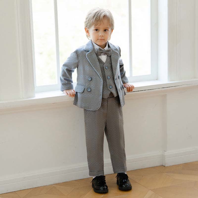 بدلة رسمية من 5 قطع، مصنوعة من مزيج من الألياف الكيميائية، مزودة بلوحة أزرار وجيوب، وخياطة، وأكمام طويلة، وقصة عادية. - image 2