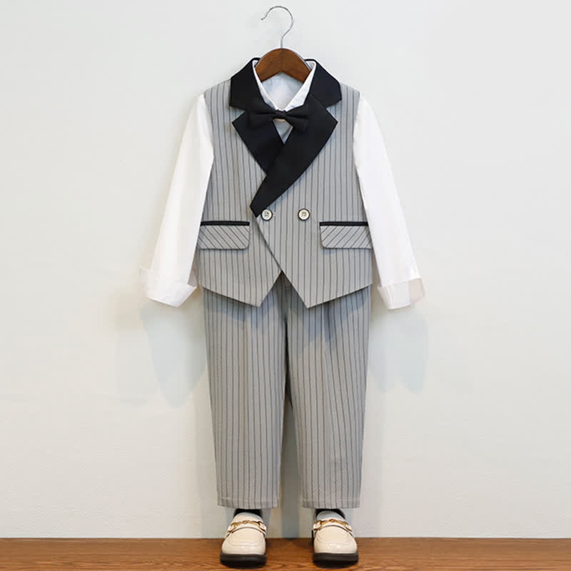 بدلة رسمية من أربع قطع، مصنوعة من مزيج القطن، بأزرار وجيوب مخيطة، وأكمام طويلة، وقصة عادية. - رمادي - 11-12 سنة - image 1